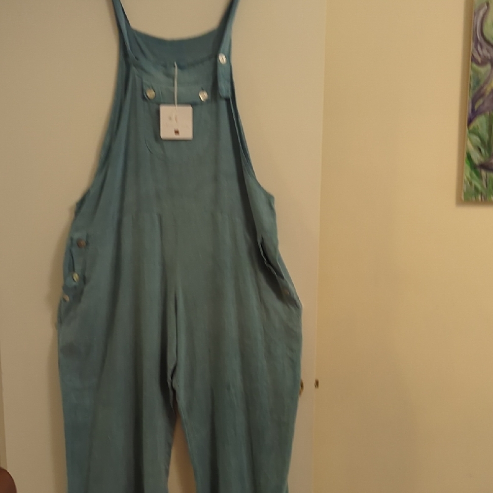 Teal Blue Linen  Overalls